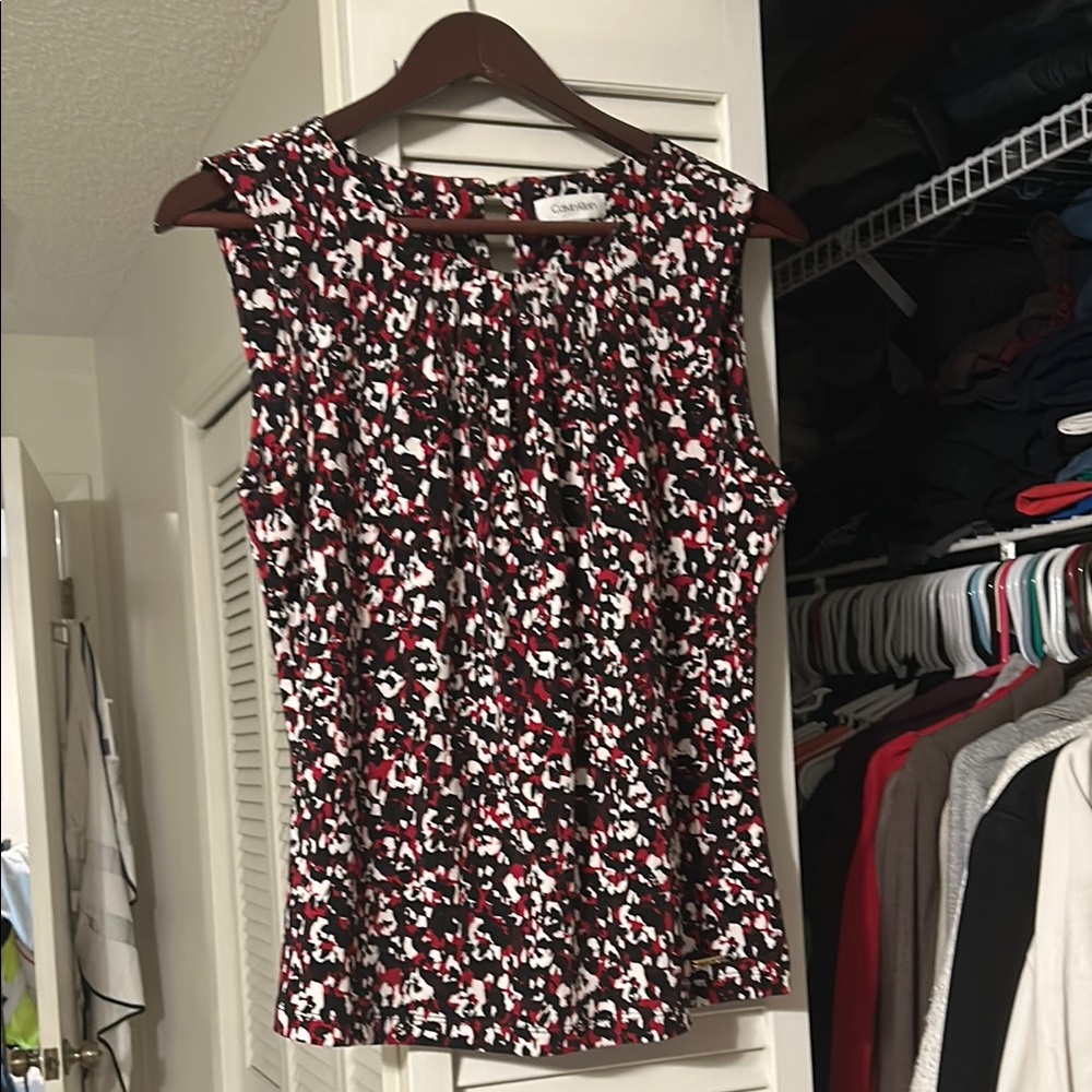 Calvin Klein Red Sleeveless Ruched Blouse